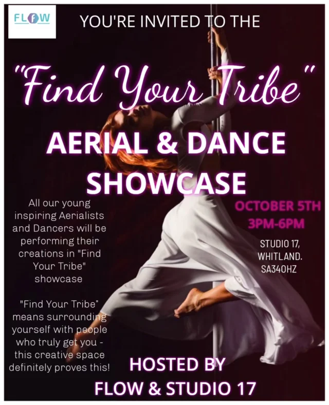 FIND YOUR TRIBE - AERIAL & DANCE SHOWCASE 🙌

🌟All our young inspiring Aerialists and Dancers will be performing their creations in the "Find Your Tribe" showcase 👌

Find your tribe” means surrounding yourself with people who truly get you - those who share your values, passions, and energy. 
It's about connection, support, and belonging. Your tribe might challenge you, inspire you, or simply make you feel at home. 

The people who 👇

✨Celebrate your wins without jealousy

✨Stay when things get challenging 

✨Speak your language 

✨Encourage your growth, not your stagnation

Whether you're looking for your tribe in a creative space, personal journey or professionally....the key is authenticity. 

Be yourself, and you'll attract your people.

Come along and support, everyone has worked super hard on their creations and would enjoy performing them to an audience 😀❤️

Join us for some Autumn 🍁🥮 treats while sitting back enjoying the show - prepare to be inspired 🙌

FLOW Fitness with Angharad at Studio17 
#aerial #showcase #dance #findyourtribe